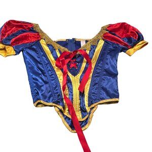 Snow White Princess Costume Corset Women Lace Up Puff Sleeves Zipper Satin